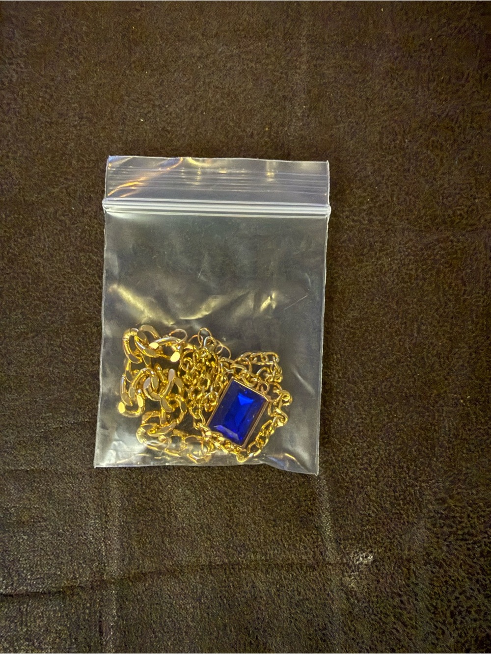 Gold Chain Necklace with Blue Gem Pendant